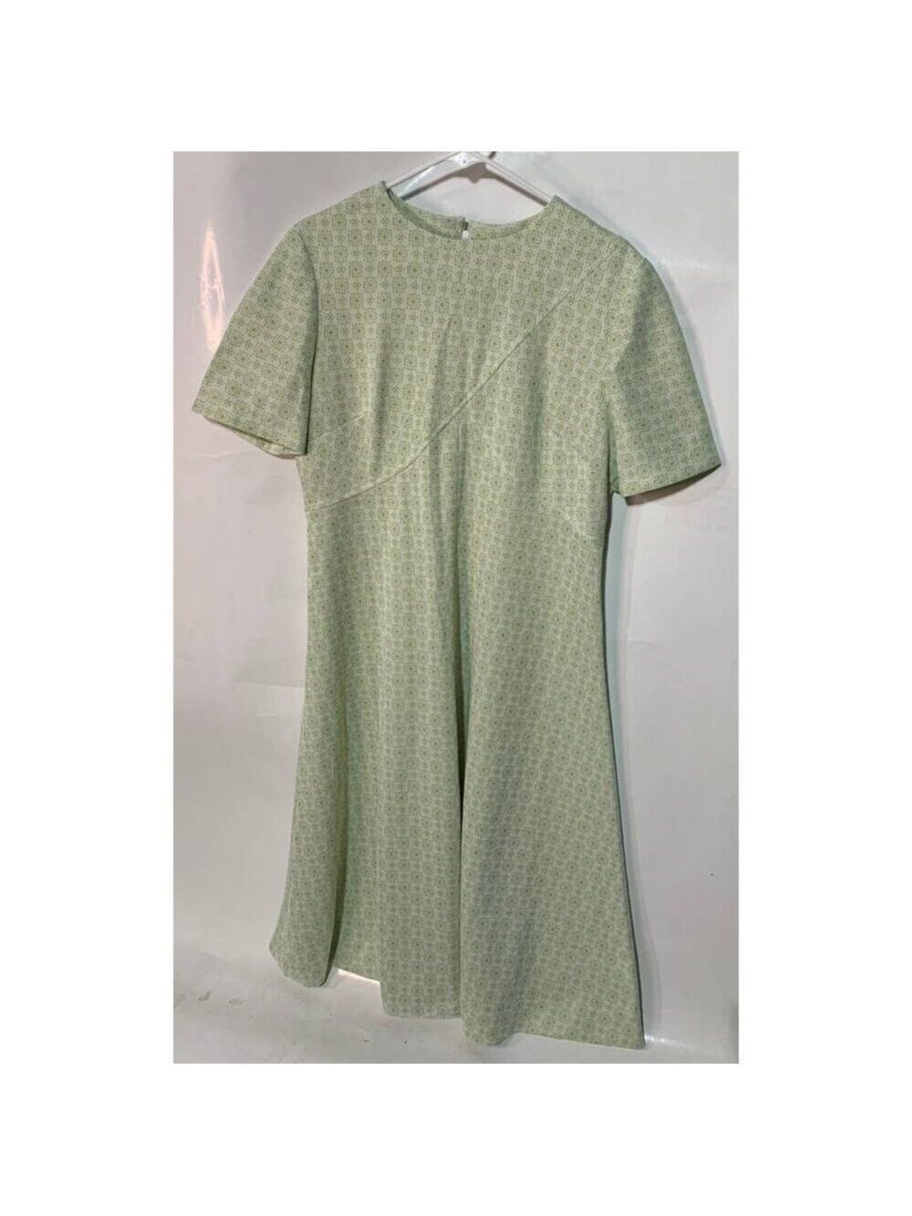 Vintage Women's Handmade Short Sleeve Fit and Flare Dress Floral Print Green - Picture 7 of 7
